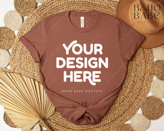 Bella Canvas 3001 CHESTNUT T-shirt Mockup | Boho Design | Flatlay Vol.5