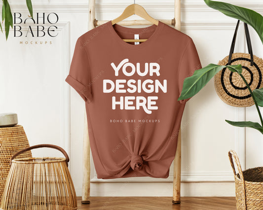 Bella Canvas 3001 CHESTNUT T-shirt Mockup | Boho Babe Hanging Mockup Design Vol.1
