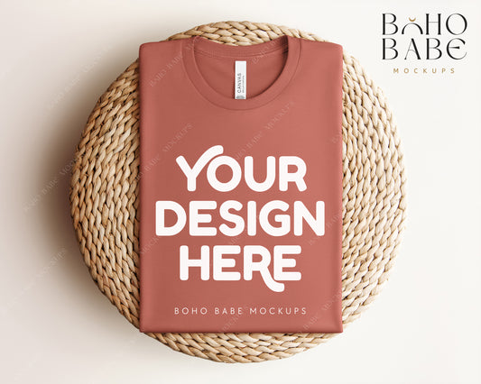 Bella Canvas 3001 CLAY T-shirt Mockup | Boho Babe Folded Mockup Design Vol.1