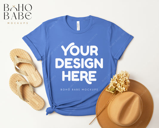 Bella Canvas 3001 COLUMBIA BLUE T-shirt Mockup | Boho Design | Flatlay Vol.3