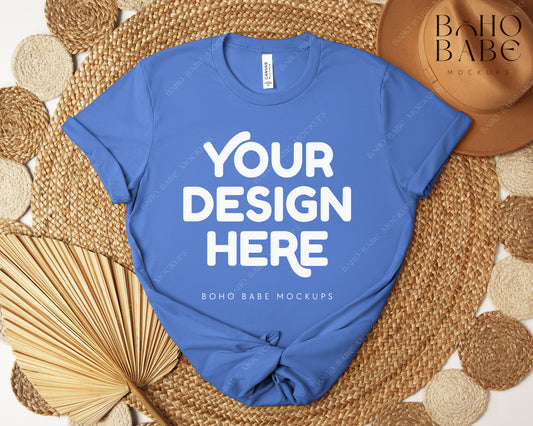 Bella Canvas 3001 COLUMBIA BLUE T-shirt Mockup | Boho Design | Flatlay Vol.5