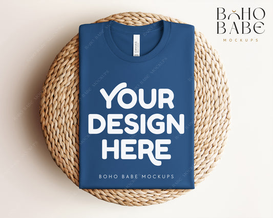 Bella Canvas 3001 COOL BLUE T-shirt Mockup | Boho Babe Folded Mockup Design Vol.1