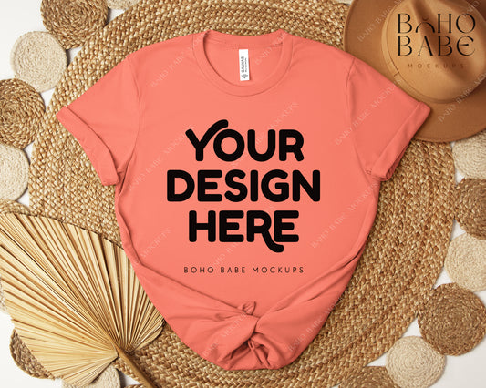 Bella Canvas 3001 CORAL T-shirt Mockup | Boho Design | Flatlay Vol.5