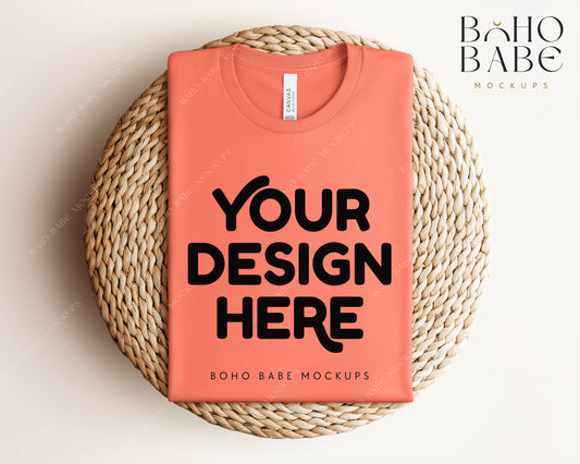 Bella Canvas 3001 CORAL T-shirt Mockup | Boho Babe Folded Mockup Design Vol.1