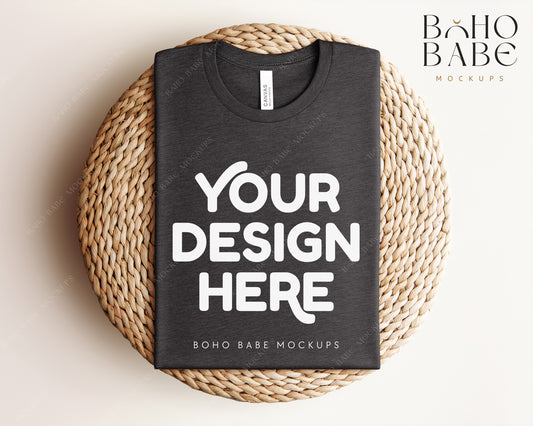 Bella Canvas 3001 DARK GREY HEATHER T-shirt Mockup | Boho Babe Folded Mockup Design Vol.1