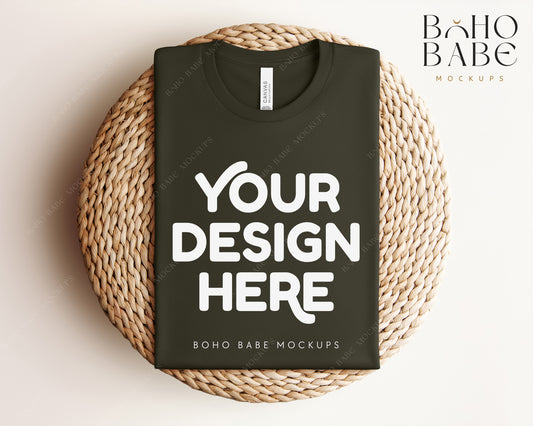 Bella Canvas 3001 DARK OLIVE T-shirt Mockup | Boho Babe Folded Mockup Design Vol.1