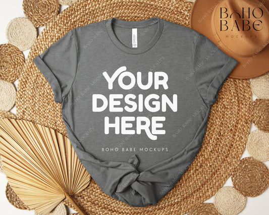 Bella Canvas 3001 DEEP HEATHER T-shirt Mockup | Boho Design | Flatlay Vol.5