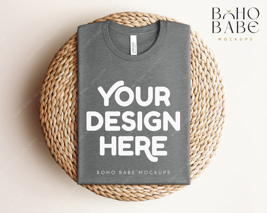 Bella Canvas 3001 DEEP HEATHER T-shirt Mockup | Boho Babe Folded Mockup Design Vol.1