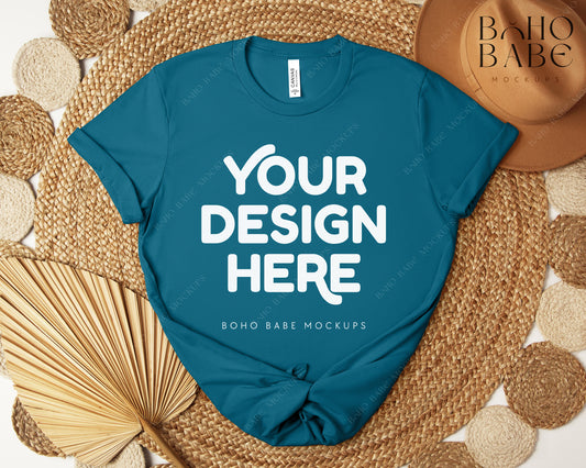 Bella Canvas 3001 DEEP TEAL T-shirt Mockup | Boho Design | Flatlay Vol.5