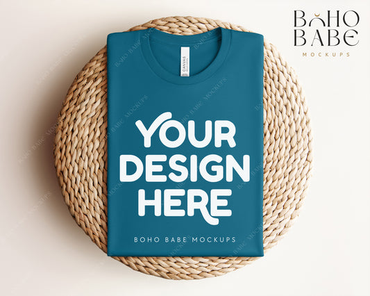 Bella Canvas 3001 DEEP TEAL T-shirt Mockup | Boho Babe Folded Mockup Design Vol.1