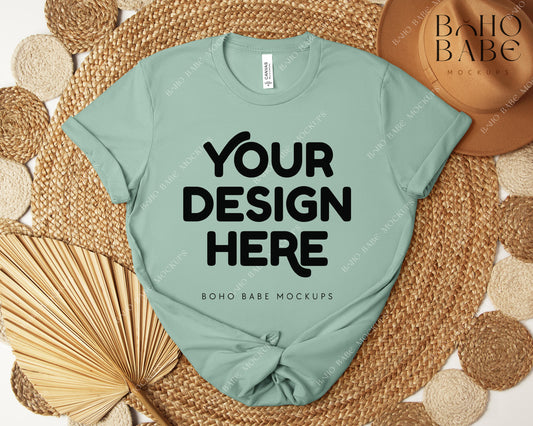 Bella Canvas 3001 DUSTY BLUE T-shirt Mockup | Boho Design | Flatlay Vol.5