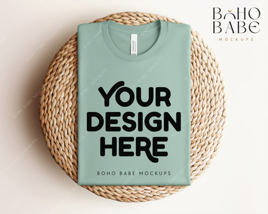 Bella Canvas 3001 DUSTY BLUE T-shirt Mockup | Boho Babe Folded Mockup Design Vol.1