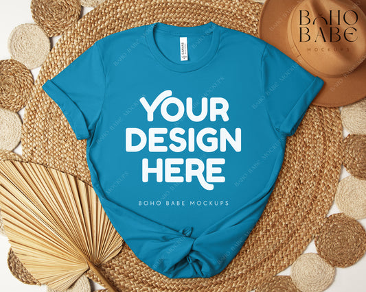 Bella Canvas 3001 ELECTRIC BLUE T-shirt Mockup | Boho Design | Flatlay Vol.5
