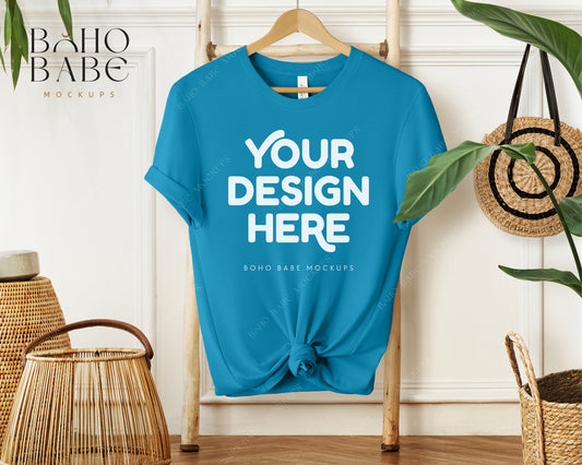 Bella Canvas 3001 ELECTRIC BLUE T-shirt Mockup | Boho Babe Hanging Mockup Design Vol.1