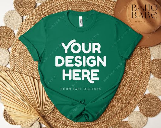 Bella Canvas 3001 EVERGREEN T-shirt Mockup | Boho Design | Flatlay Vol.5