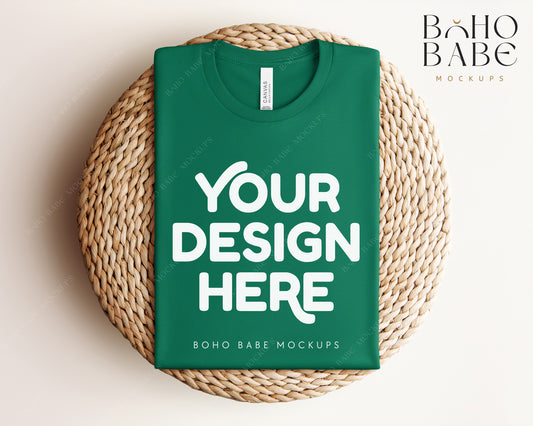 Bella Canvas 3001 EVERGREEN T-shirt Mockup | Boho Babe Folded Mockup Design Vol.1