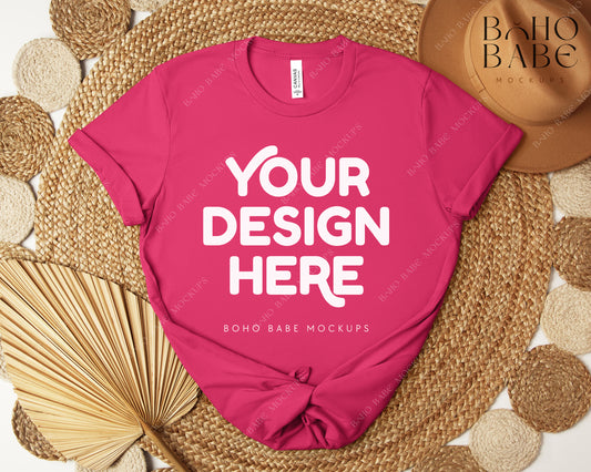 Bella Canvas 3001 FUCHSIA T-shirt Mockup | Boho Design | Flatlay Vol.5