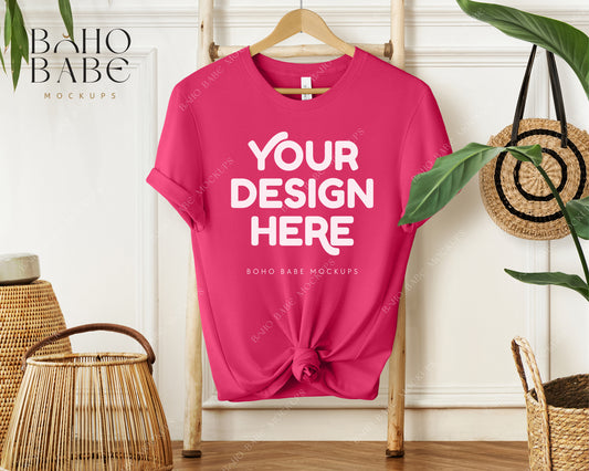 Bella Canvas 3001 FUCHSIA T-shirt Mockup | Boho Babe Hanging Mockup Design Vol.1