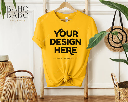 Bella Canvas 3001 GOLD T-shirt Mockup | Boho Babe Hanging Mockup Design Vol.1