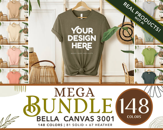 Bella Canvas 3001 T-Shirt Mockup Bundle | Boho Babe Hanging Mockup Design - Vol.1