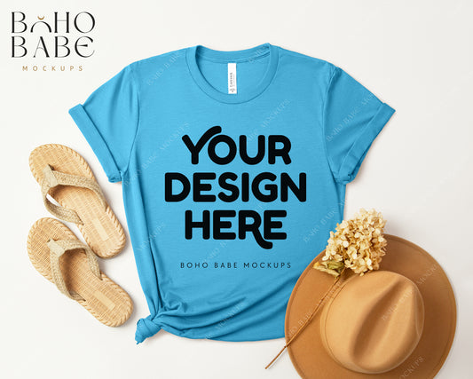 Bella Canvas 3001 HEATHER AQUA T-shirt Mockup | Boho Design | Flatlay Vol.3