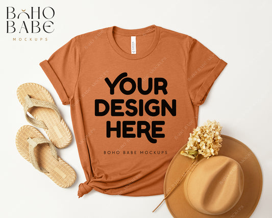 Bella Canvas 3001 HEATHER AUTUMN T-shirt Mockup | Boho Design | Flatlay Vol.3