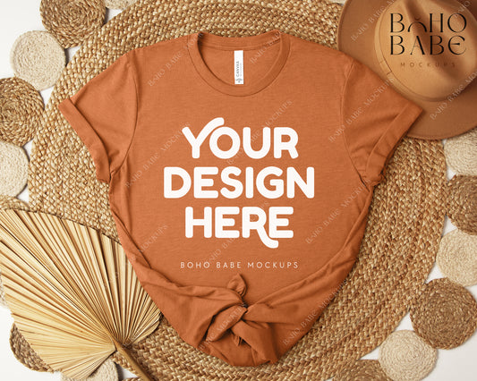 Bella Canvas 3001 HEATHER AUTUMN T-shirt Mockup | Boho Design | Flatlay Vol.5