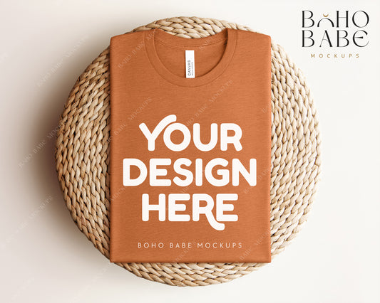 Bella Canvas 3001 HEATHER AUTUMN T-shirt Mockup | Boho Babe Folded Mockup Design Vol.1