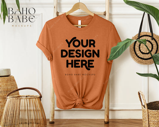 Bella Canvas 3001 HEATHER AUTUMN T-shirt Mockup | Boho Babe Hanging Mockup Design Vol.1