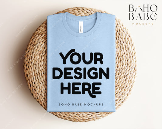 Bella Canvas 3001 HEATHER BABY BLUE T-shirt Mockup | Boho Babe Folded Mockup Design Vol.1