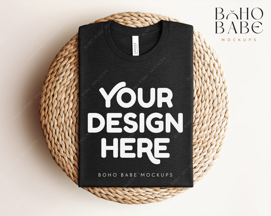 Bella Canvas 3001 HEATHER BLACK T-shirt Mockup | Boho Babe Folded Mockup Design Vol.1