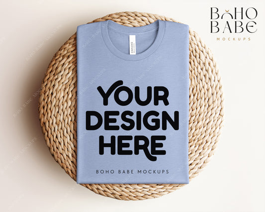 Bella Canvas 3001 HEATHER BLUE T-shirt Mockup | Boho Babe Folded Mockup Design Vol.1