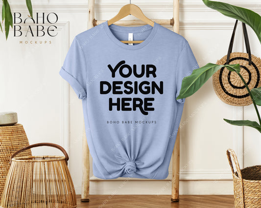 Bella Canvas 3001 HEATHER BLUE T-shirt Mockup | Boho Babe Hanging Mockup Design Vol.1