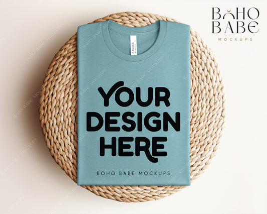 Bella Canvas 3001 HEATHER BLUE LAGOON T-shirt Mockup | Boho Babe Folded Mockup Design Vol.1