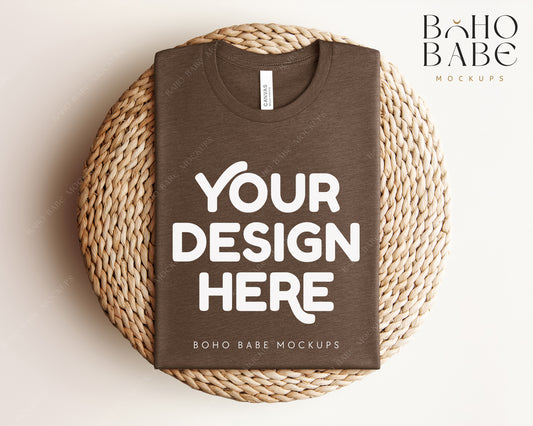 Bella Canvas 3001 HEATHER BROWN T-shirt Mockup | Boho Babe Folded Mockup Design Vol.1