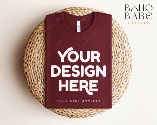 Bella Canvas 3001 HEATHER CARDINAL T-shirt Mockup | Boho Babe Folded Mockup Design Vol.1
