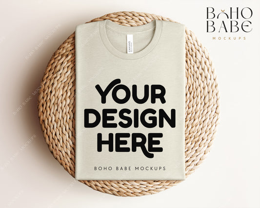 Bella Canvas 3001 HEATHER CEMENT T-shirt Mockup | Boho Babe Folded Mockup Design Vol.1