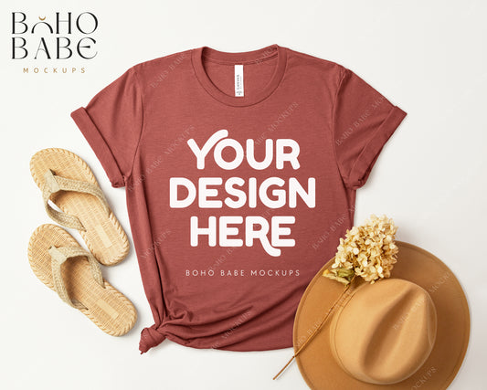 Bella Canvas 3001 HEATHER CLAY T-shirt Mockup | Boho Design | Flatlay Vol.3