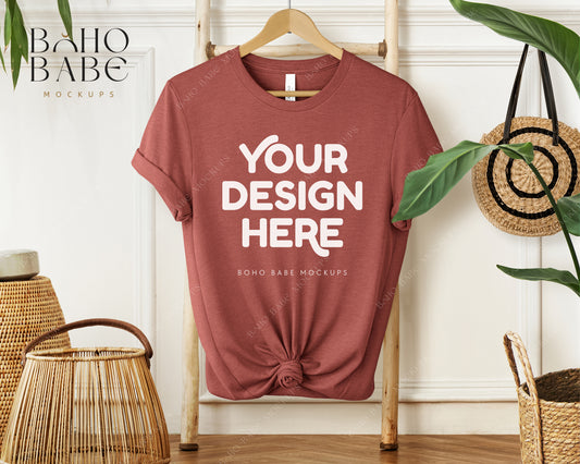 Bella Canvas 3001 HEATHER CLAY T-shirt Mockup | Boho Babe Hanging Mockup Design Vol.1