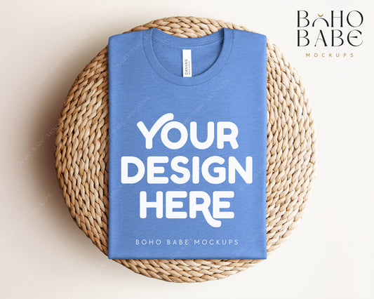 Bella Canvas 3001 HEATHER COLUMBIA BLUE T-shirt Mockup | Boho Babe Folded Mockup Design Vol.1