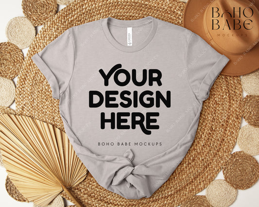 Bella Canvas 3001 HEATHER COOL GREY T-shirt Mockup | Boho Design | Flatlay Vol.5