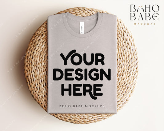 Bella Canvas 3001 HEATHER COOL GREY T-shirt Mockup | Boho Babe Folded Mockup Design Vol.1