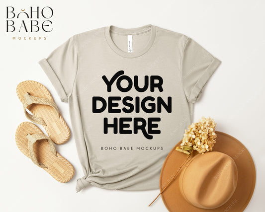 Bella Canvas 3001 HEATHER DUST T-shirt Mockup | Boho Design | Flatlay Vol.3