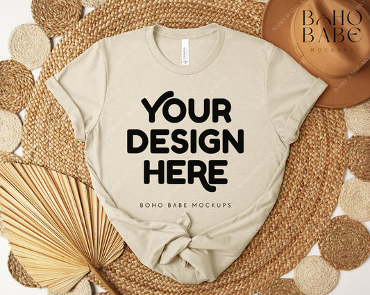 Bella Canvas 3001 HEATHER DUST T-shirt Mockup | Boho Design | Flatlay Vol.5