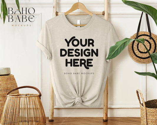 Bella Canvas 3001 HEATHER DUST T-shirt Mockup | Boho Babe Hanging Mockup Design Vol.1