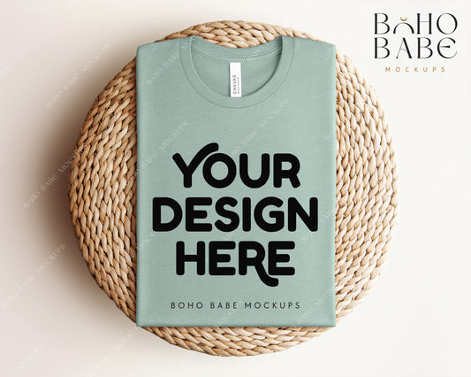Bella Canvas 3001 HEATHER DUSTY BLUE T-shirt Mockup | Boho Babe Folded Mockup Design Vol.1