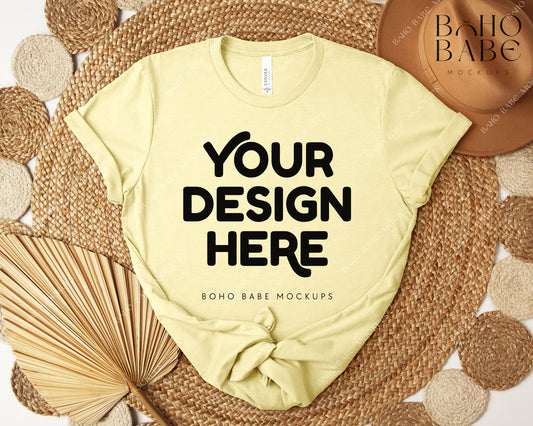Bella Canvas 3001 HEATHER FRENCH VANILLA T-shirt Mockup | Boho Design | Flatlay Vol.5
