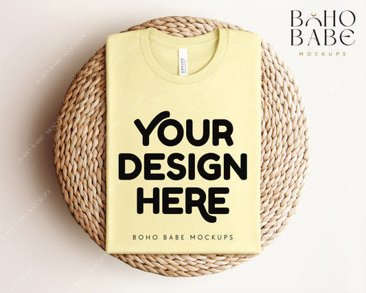 Bella Canvas 3001 HEATHER FRENCH VANILLA T-shirt Mockup | Boho Babe Folded Mockup Design Vol.1