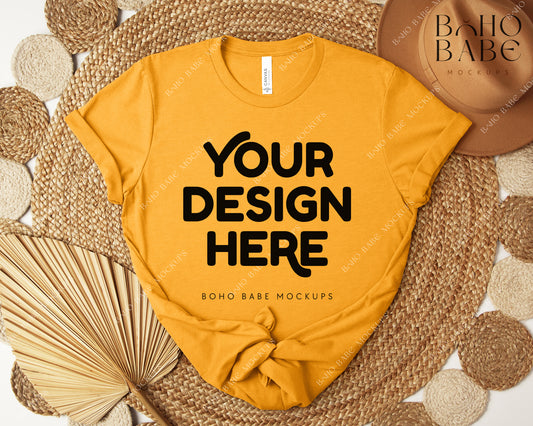 Bella Canvas 3001 HEATHER GOLD T-shirt Mockup | Boho Design | Flatlay Vol.5