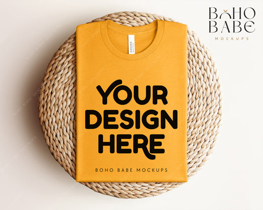 Bella Canvas 3001 HEATHER GOLD T-shirt Mockup | Boho Babe Folded Mockup Design Vol.1